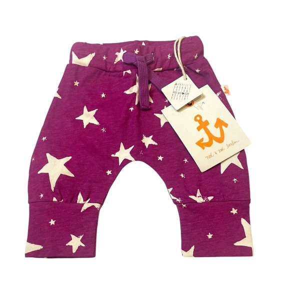 Noe and Zoe Baby Pants Purple Inverse Stars Drawstring Waist Size 0-3M NWT - Picture 1 of 7